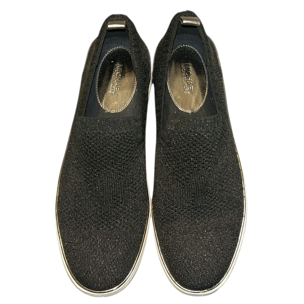 Michael Kors Skyler Black Metallic Knit Slip On Sneaker Size 9 - Picture 2 of 11